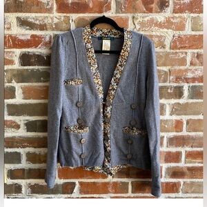 Anthropologie Cartonnier Gray Cardigan with Floral Trim